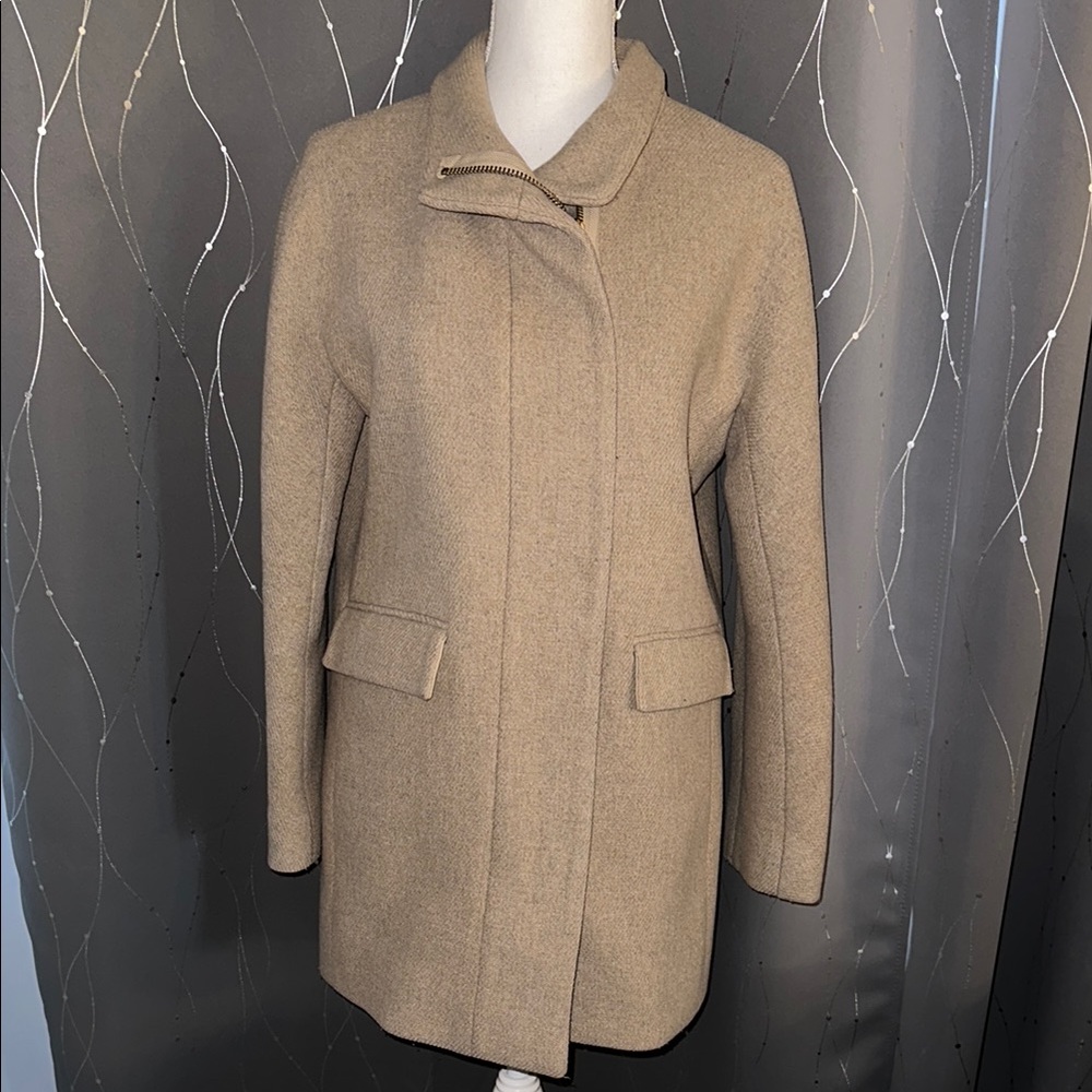 J. Crew Women’s Size 6 Stadium Cloth Tan Trench Coat with Nello Gori Wool
